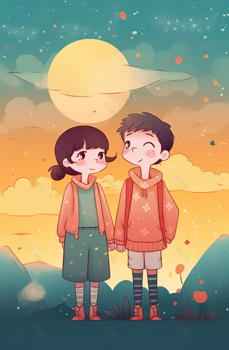 卡通手绘情侣牵手约会背景,插画/手绘图,插画/手绘图库,插画/手绘图下载,插画/手绘